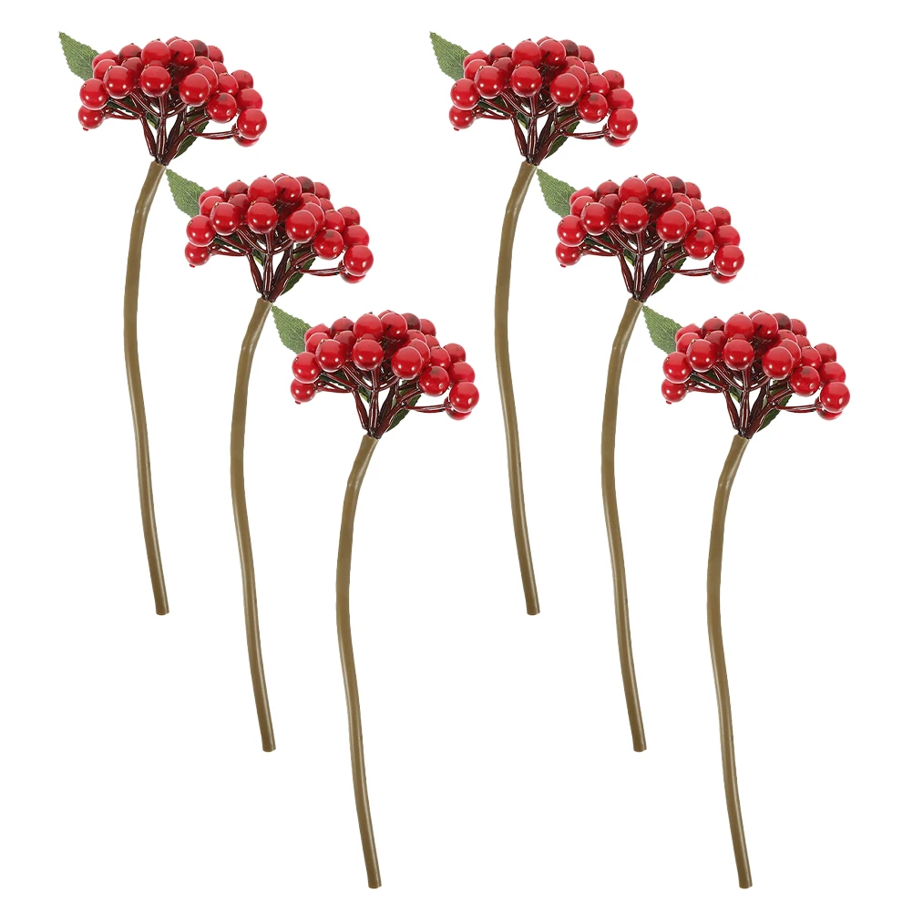 

6 Pcs Artificial Berry Stems Picks Realistic Red Fruit Decorations Short Branch ChristmasWall Outdoors
