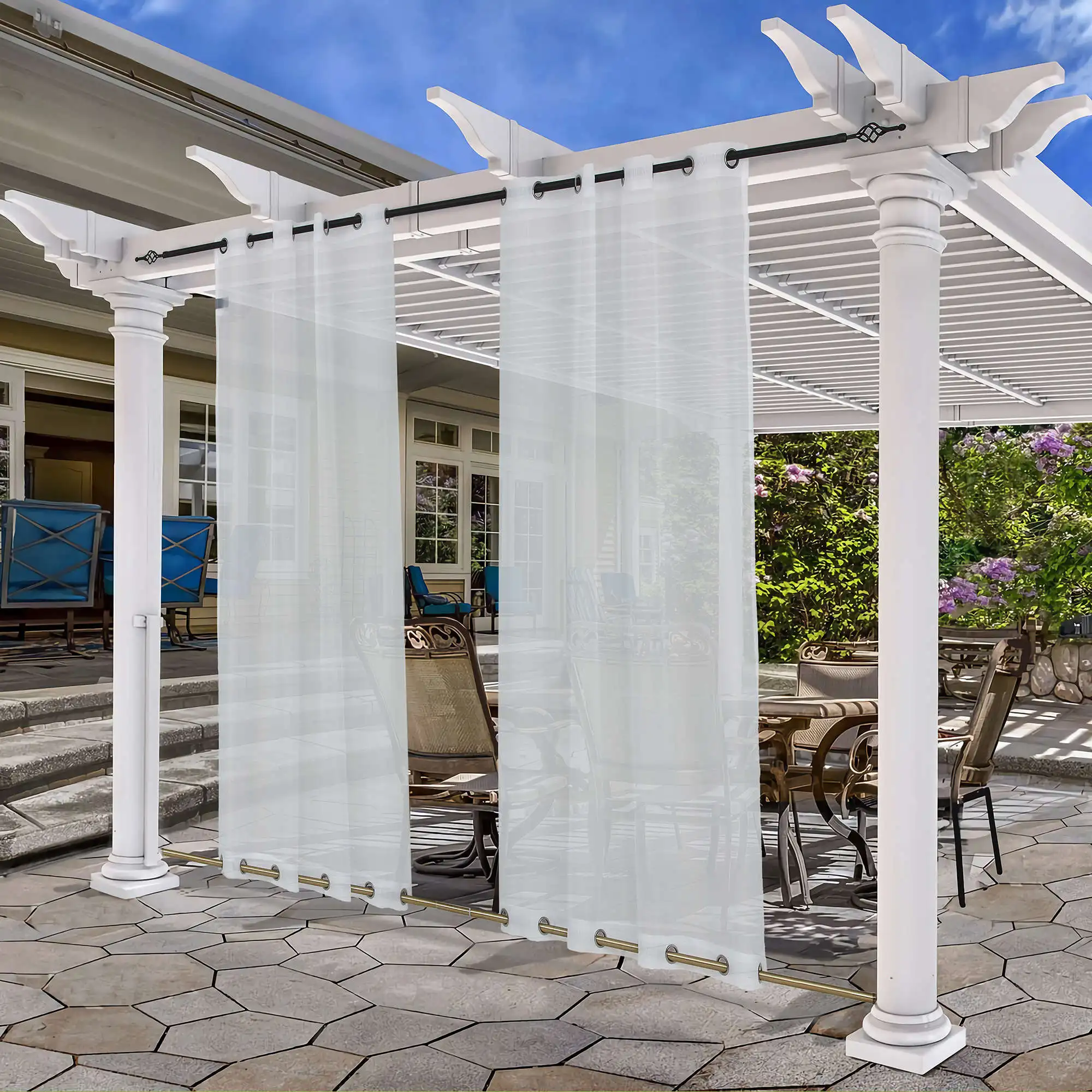 

Outdoor Sheer Curtain, Waterproof and Windproof Drape for Patio, Gazebo, Deck and Pergola, Top and Bottom Grommet, Customize