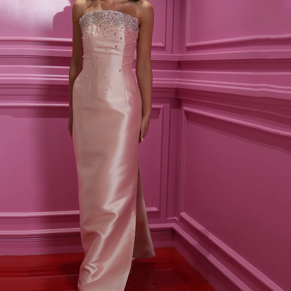 

Прямые вечерние платья по индивидуальному заказу, длиной до пола, без бретелек, без рукавов, платье для выпускного вечера, простое вечернее платье Fsahion с кристаллами и открытой спиной