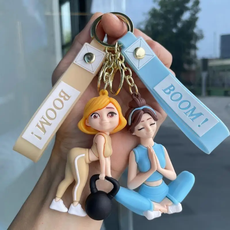 For Yoga Lovers Home Decoration Pendant Cartoon Creativity Cute Yoga Girl Silicone Keychain Lovely Fitness Design Ideal Gift
