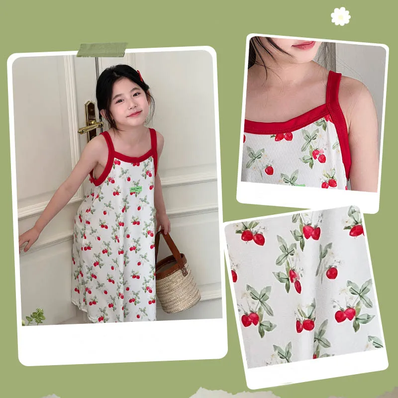 Girls Night Dresses Summer Sleeveless Pink Red Camisole Toddler Girl Sleepwear Nightgown 2 to 3 4 5 6 7 8 9 10 11 12 13 14 Years