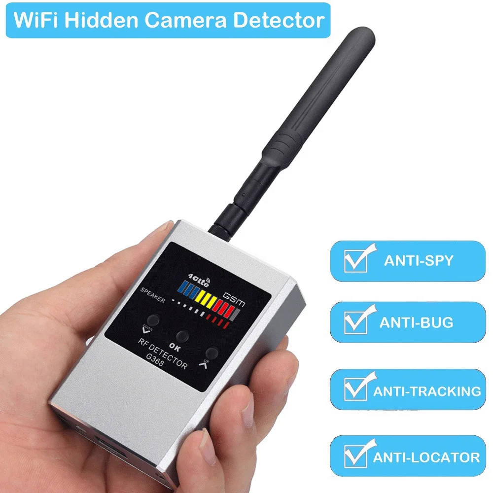 

Anti Spy Wireless RF Signal Detector Bug GSM GPS Tracker Camera Eavesdropping Device Professional Signal Finder IR Scanning