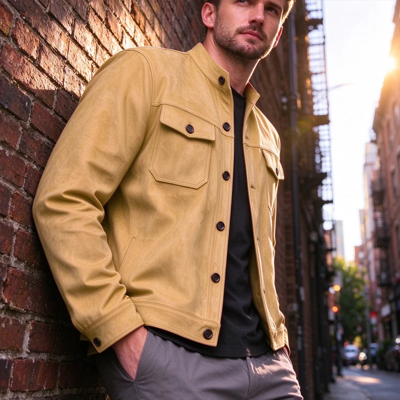 Retro Men's Faux Suede Stand Collar Blazer Slim Fit With Multi Pockets Suit Jacket Business Casual Coat For Street Daily Wear