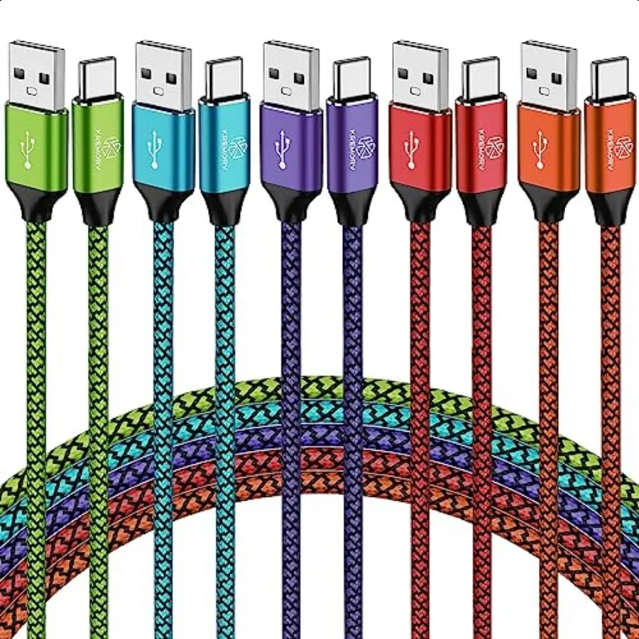 USB نوع C كابل 5 حزمة 10ft USB A إلى نوع C كابل 10 أقدام اضافية طويلة شحن سريع نوع C الحبل شاحن الهاتف لسامسونج غالاكسي
