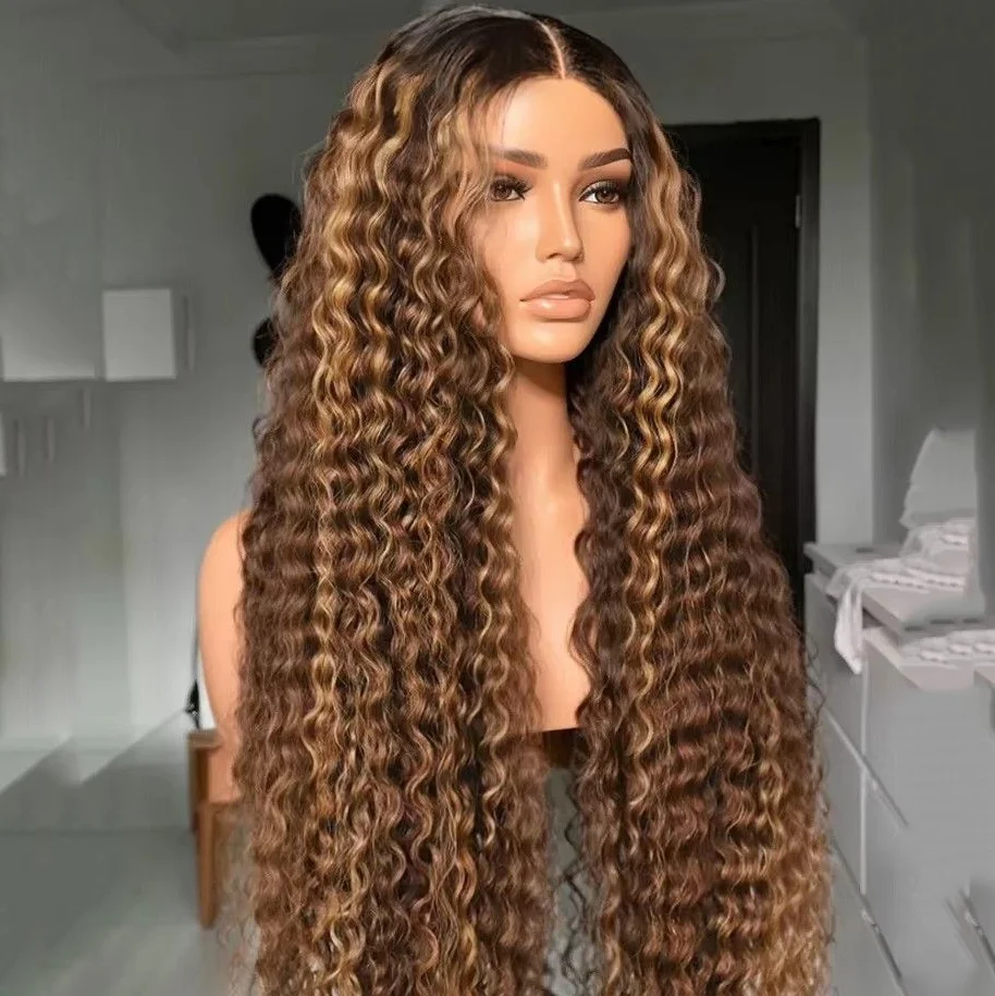 4/27 Colored Highlight Deep Wave Ombre Deep Wave 13X4 HD Lace Frontal Wig Human Hair Wigs Honey Blonde  For Women 250% Density 427 99J Burgundy 13x4 Human Hair Wig DEEP Wave Lace Frontal Wig Glueless Lace Front Human Hair Wigs For Woman