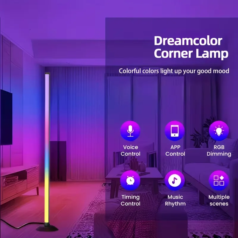 Smart LED Floor Lamp for Living Room, RGB+IC LED Light with Remote Control and App, Modern Floor Lamp, 16 Million Colors Dimmable, Music Sync, Suitable for Bedroom, Playroom, Room, Bar Stage Atmosphere Light, Dance Atmosphere Light