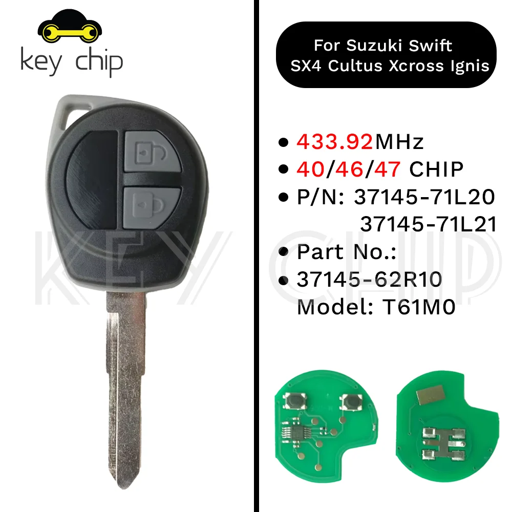 

For SUZUKI SWIFT SX4 Alto JIMNY VITARA IGNIS Splash 2005 2006 2007 2008 2009 2010 with ID46 Chip 2 Buttons 433MHz Car Remote Key