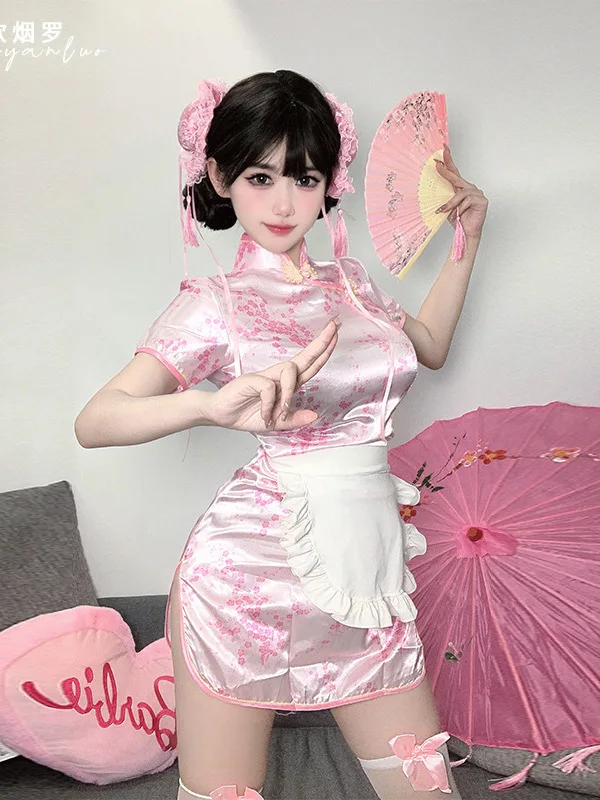 Robe tablier Lolita Cheongsam, manches courtes, col montant, moulante, rétro GT, robes de hanche, WVH, style chinois, élégant, nouveau