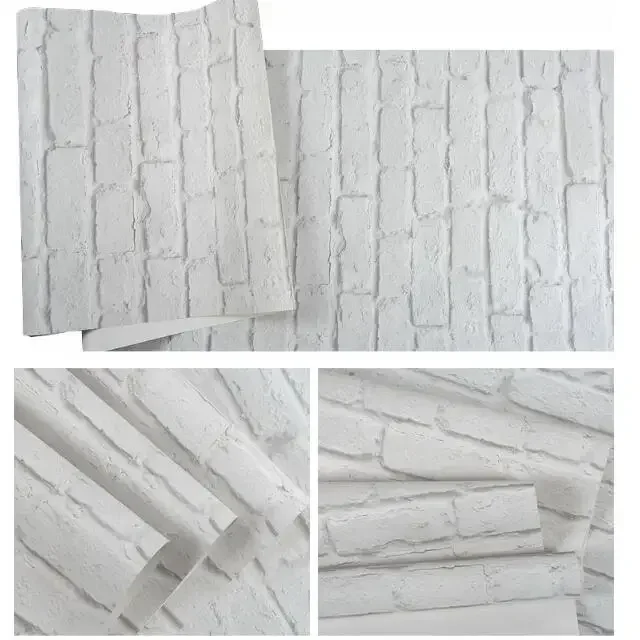 3D White Brick Effect Wallpaper Roll Light Grey Modern Vintage Rustic Vinyl PVC Faux  Wall Paper Living Room Bedroom Decor