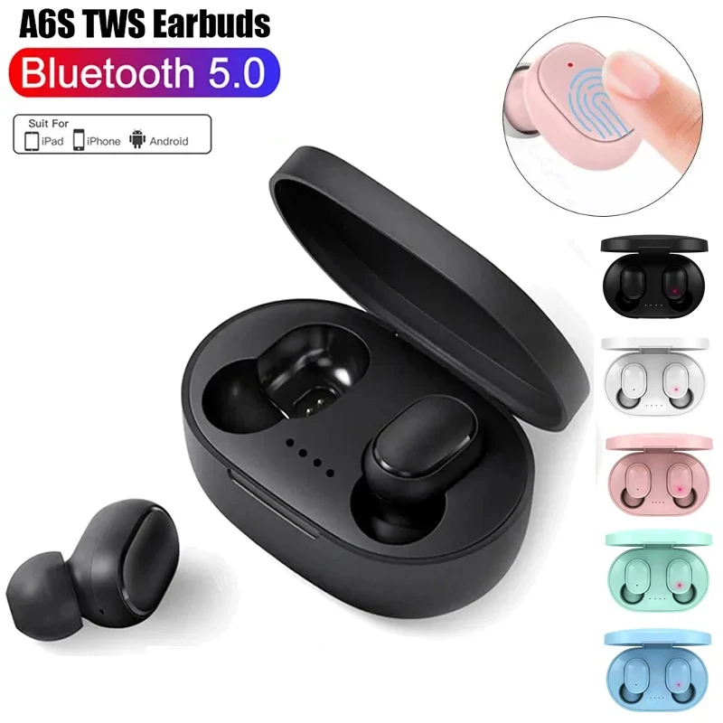 TWS A6S Wireless Headphone Bluetooth Earphone Control Sport Headset Waterproof Microphone Music Earphone Work On Cell Smartphone