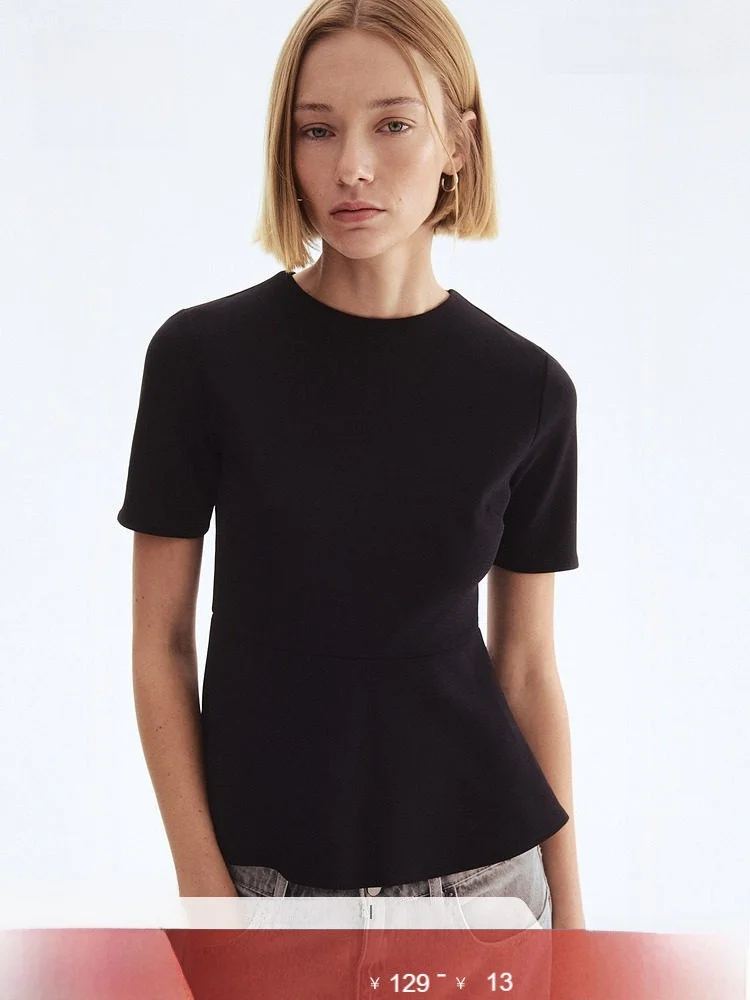 

Hm Women's T-irt Spring Faion Bell Bot Skirt Sle Hem Simple Wine Red Top 303338 Casual Sle Universal Fit Daily We...