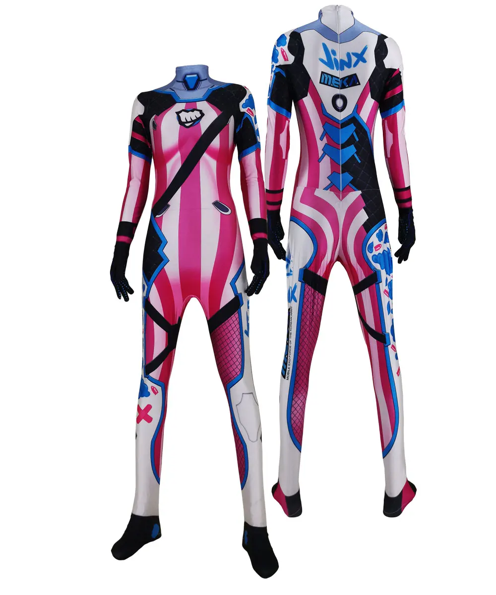 

Adults Halloween Female Jinx D.Va Mashup Cosplay Costumes The Heist Version Superhero Zentai Suit Bodysuit Woman Party Jumpsuits