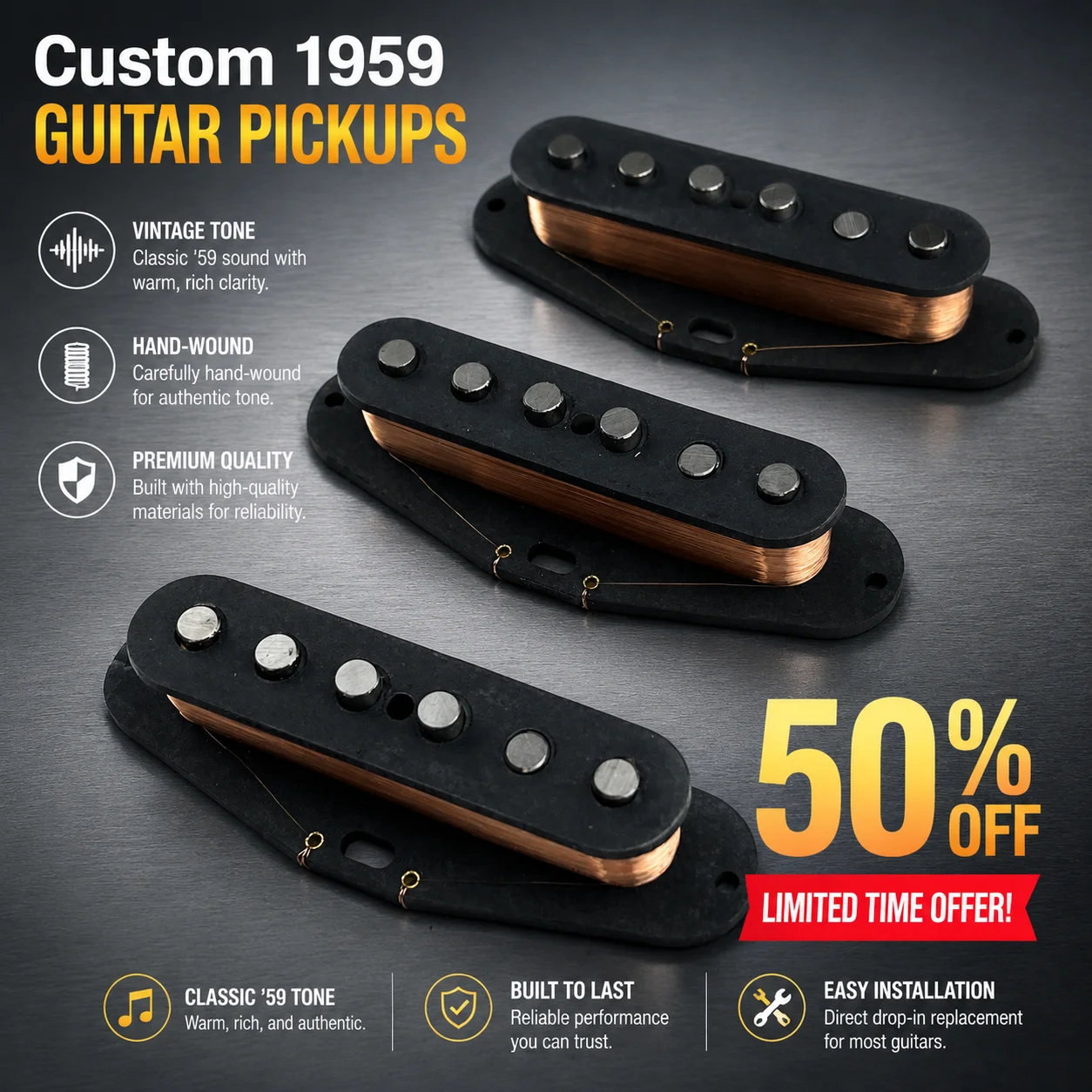 1959 ST Vintage Single Coil Pickup Hand Wound Alnico 5 Warm Balanced Tone for Electric Guitar Free Shipping