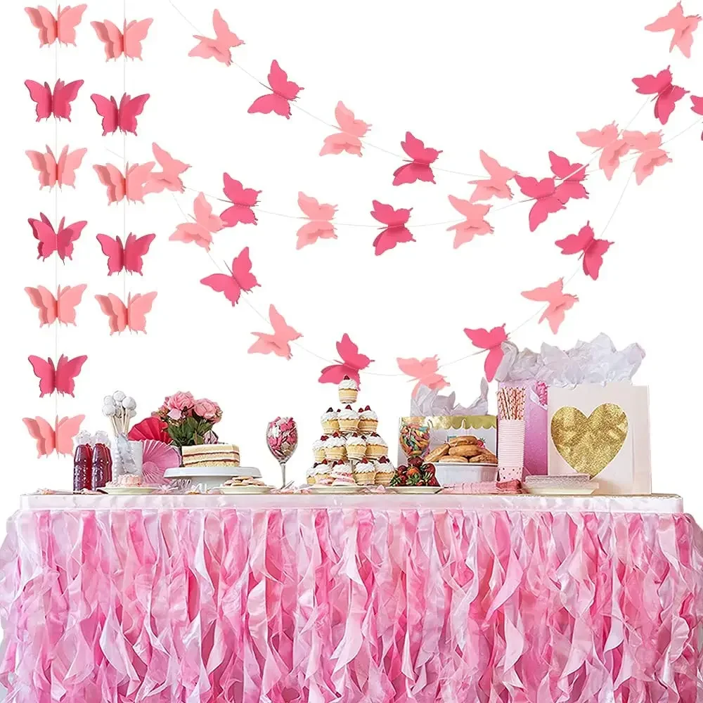 3D Colorful Paper Butterfly Garland Decoration Buntings for Wedding Party Hanging Banner DIY Birthday Decor Baby Shower Supplies