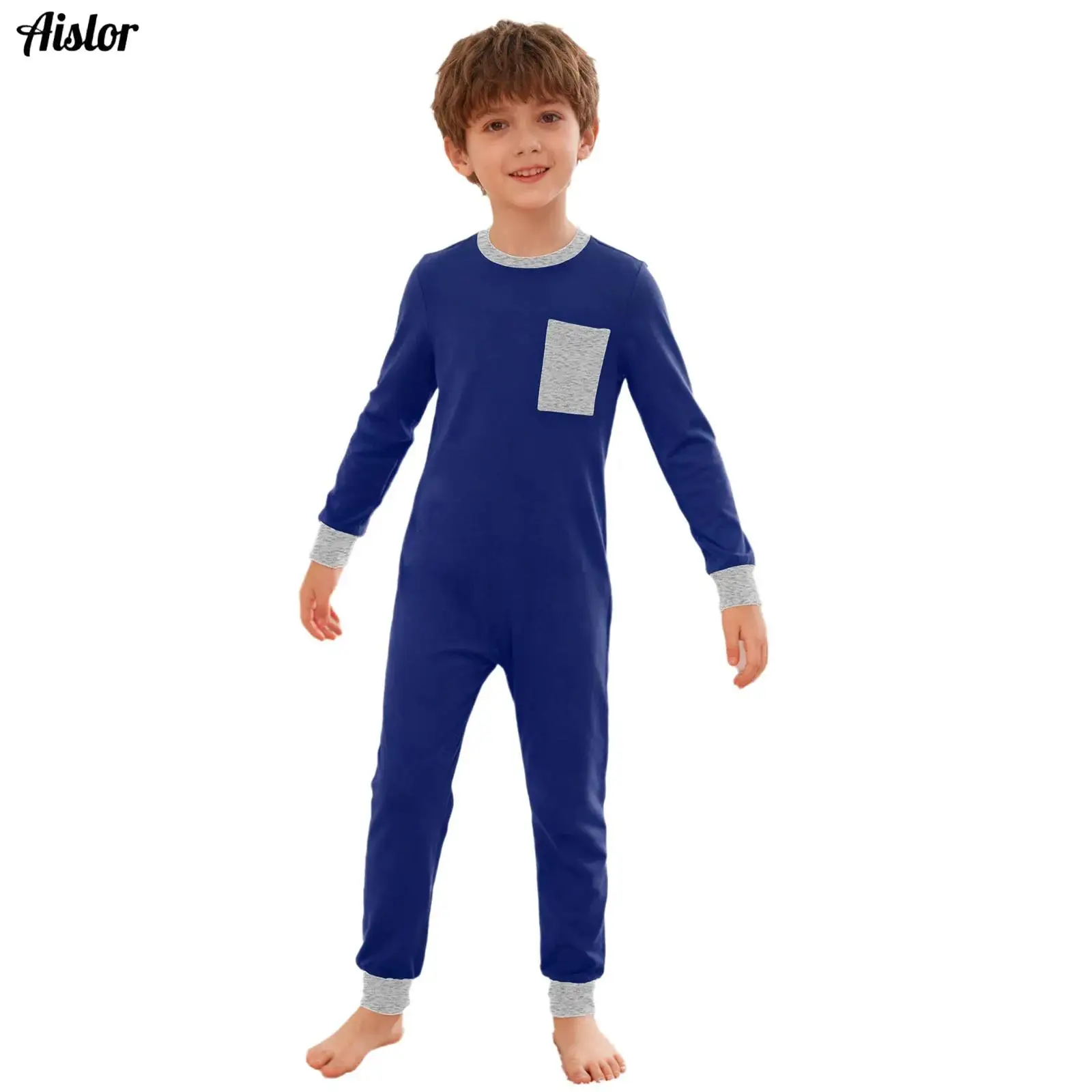 

Unisex Kids Boys Girls Special Needs Adaptive Clothing Long Sleeve Anti-Strip Back Invisible Zipper Contrast Color Jumpsuit