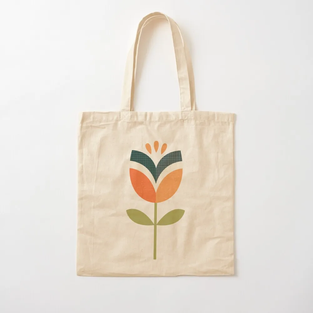 

Retro Tulip - Orange and Olive Green Tote Bag reusable shopping bag shopping bag Canvas Tote