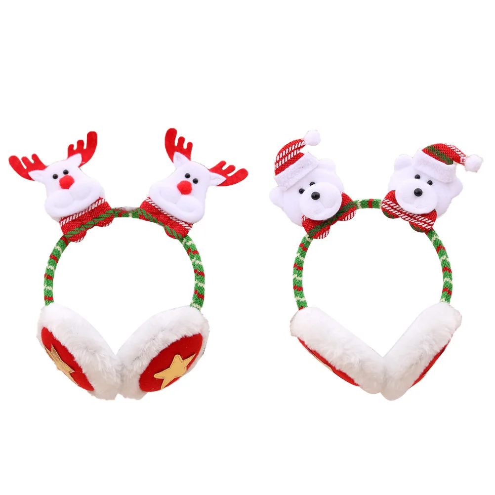 2 uds diademas navideñas orejeras creativas de dibujos animados accesorios de disfraz de fiesta patrones de oso de alce orejeras para el cabello para Navidad