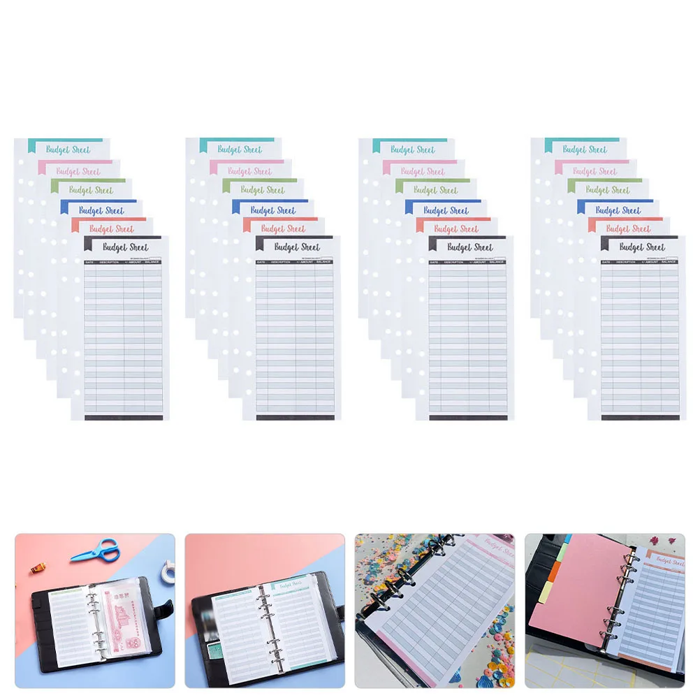 

24pcs Recording Cards Cash Book Replacements Practical Cards Expense Tracking Office Supplies Six-Holes Budget Sheets Cash
