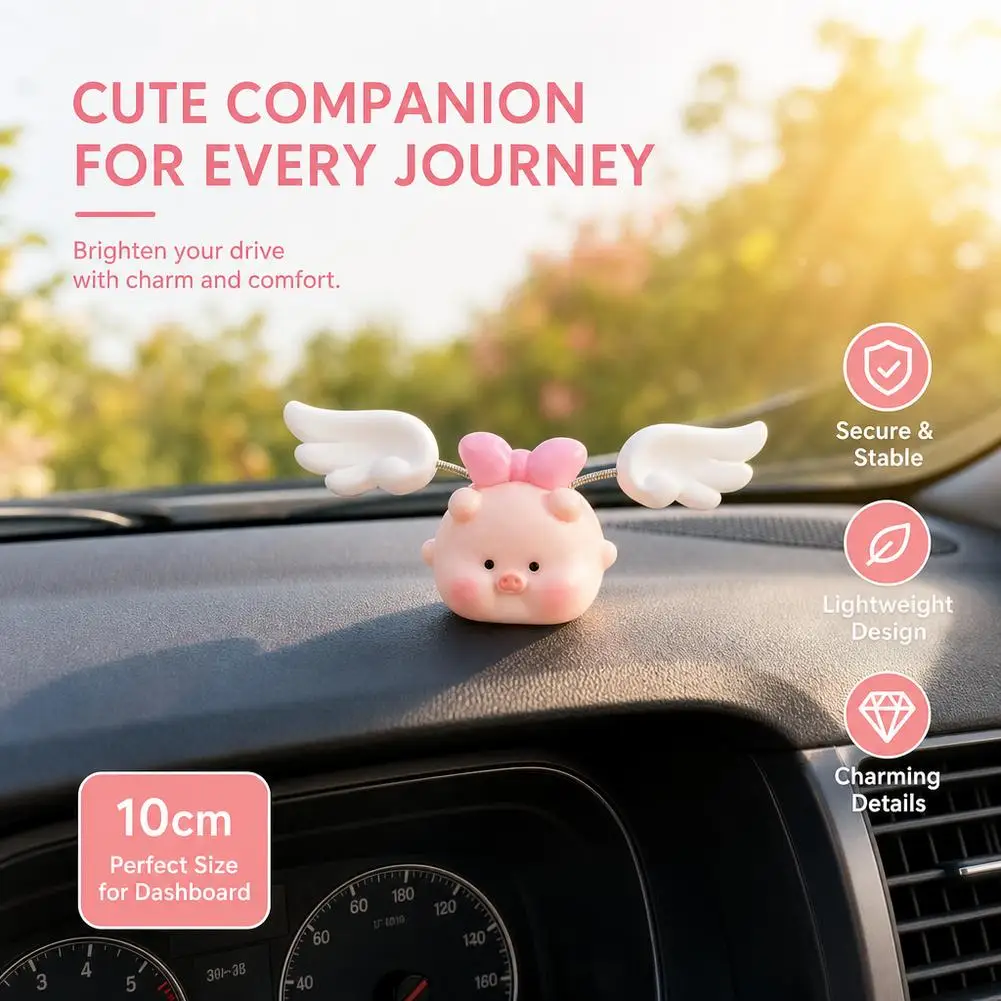 Cute Flying Pig Car Dashboard Ornaments Shaking Wings Swaying Pig Figurine Center Console Interior Decoration Accessories