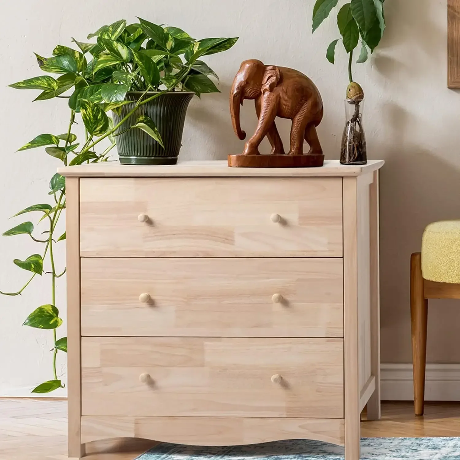 

Upgraged Unfinished 3 Drawer Dresser for Bedroom Natural Solid Wood , Farmhouse Dresser with Spacious Storage Chests of Drawers