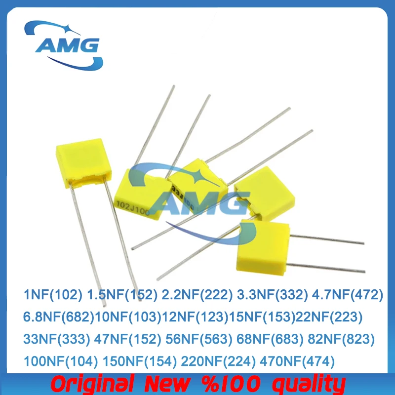50PCS 100V 1nF ~ 470nF 100nf 220nf 10nf 47nf 22nf 1nf 0.47uf 0.1uf Correction capacitor polypropylene safety plastic film