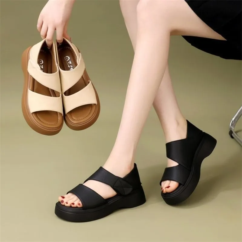 Women Wedge Sandals Open Toe Hook and Loop Strap Platform Shoes Casual Summer Beach Vacation Outdoor Everyday Walking Footwear view 4
