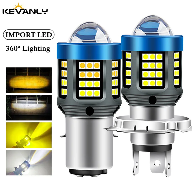 

1pc H4 BA20D H6 LED Motorcycle Headlight CSP Dual Color White Yellow Hi Lo Beam Lens Fog Lamp for Motobike Scooter Running Light