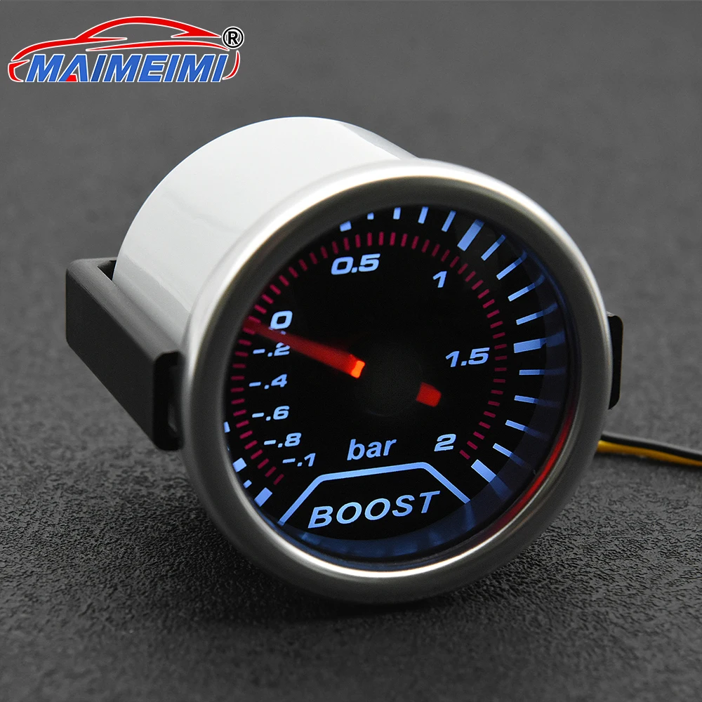 

-1~0~2 BAR Turbo Boost Gauge White Led Light Pressure Turbo Boost Gauge Meter 52mm LED Smoke Len Gauge For 12V Car