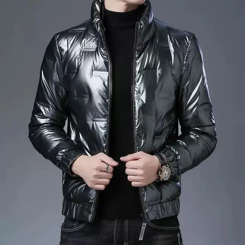Novo leve fino gola para baixo algodão masculino ort inverno thiened faionable quente outerwear algodão brilhante jaet