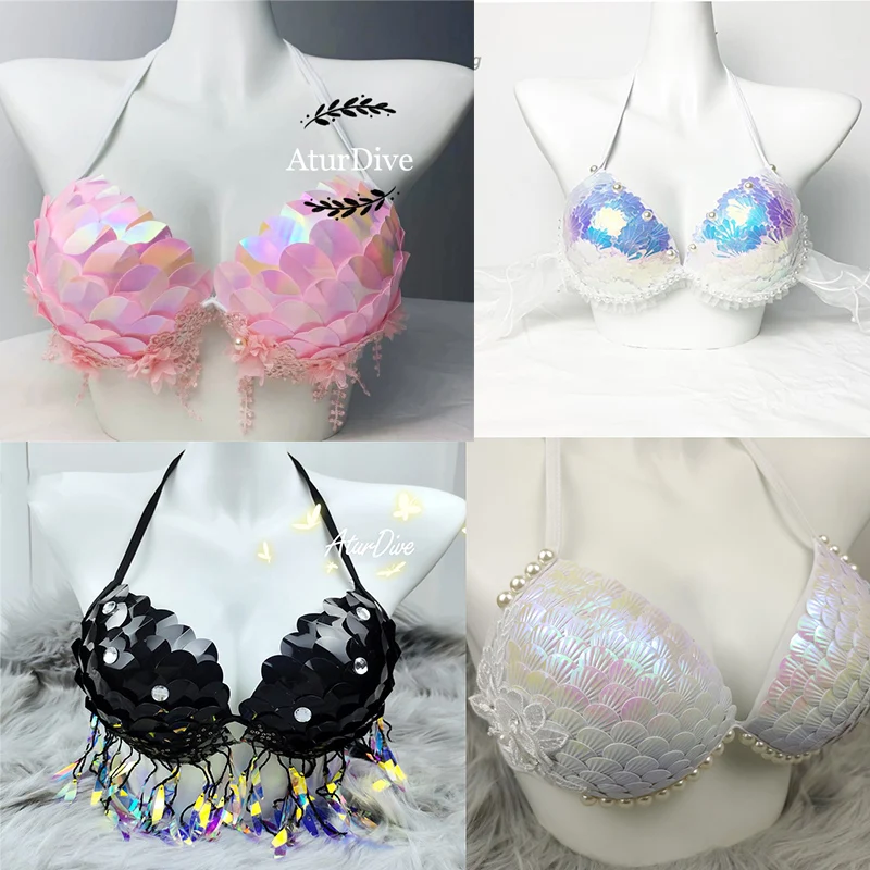 High Quality Mermaid Sequin Shell Corset Multi-Style Oceanarium Performance Bikini Top Bra Matching Mermaid Fishtail Costume