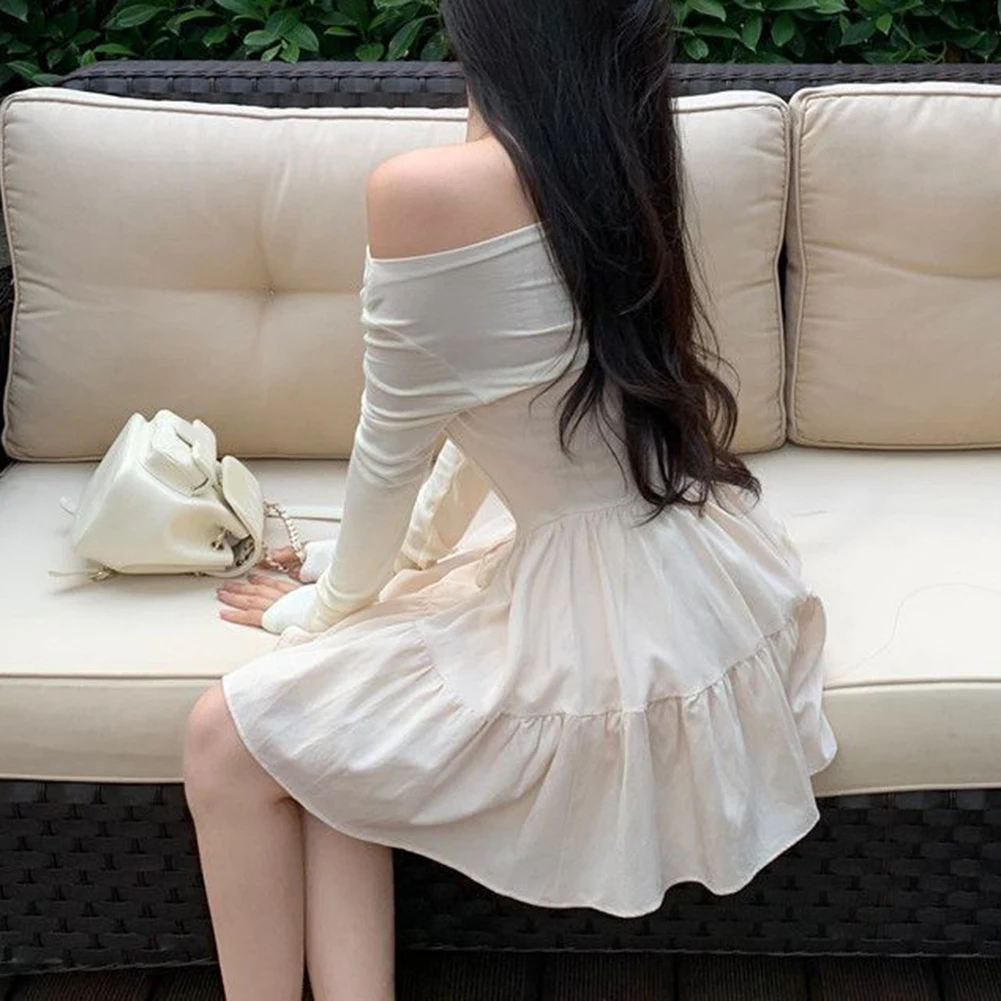 Vestido preto linha a fora do ombro vestido elegante streetwear casual fora do ombro estilo S-2XL tamanhos disponíveis design leve estiramento