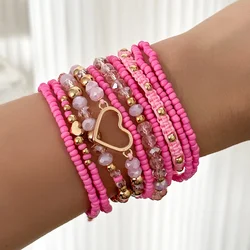 10Pcs/Set Bohemian Handmade Rice Beads Heart-Shaped Bracelets Set For Women Jewlery Accessories ﻿