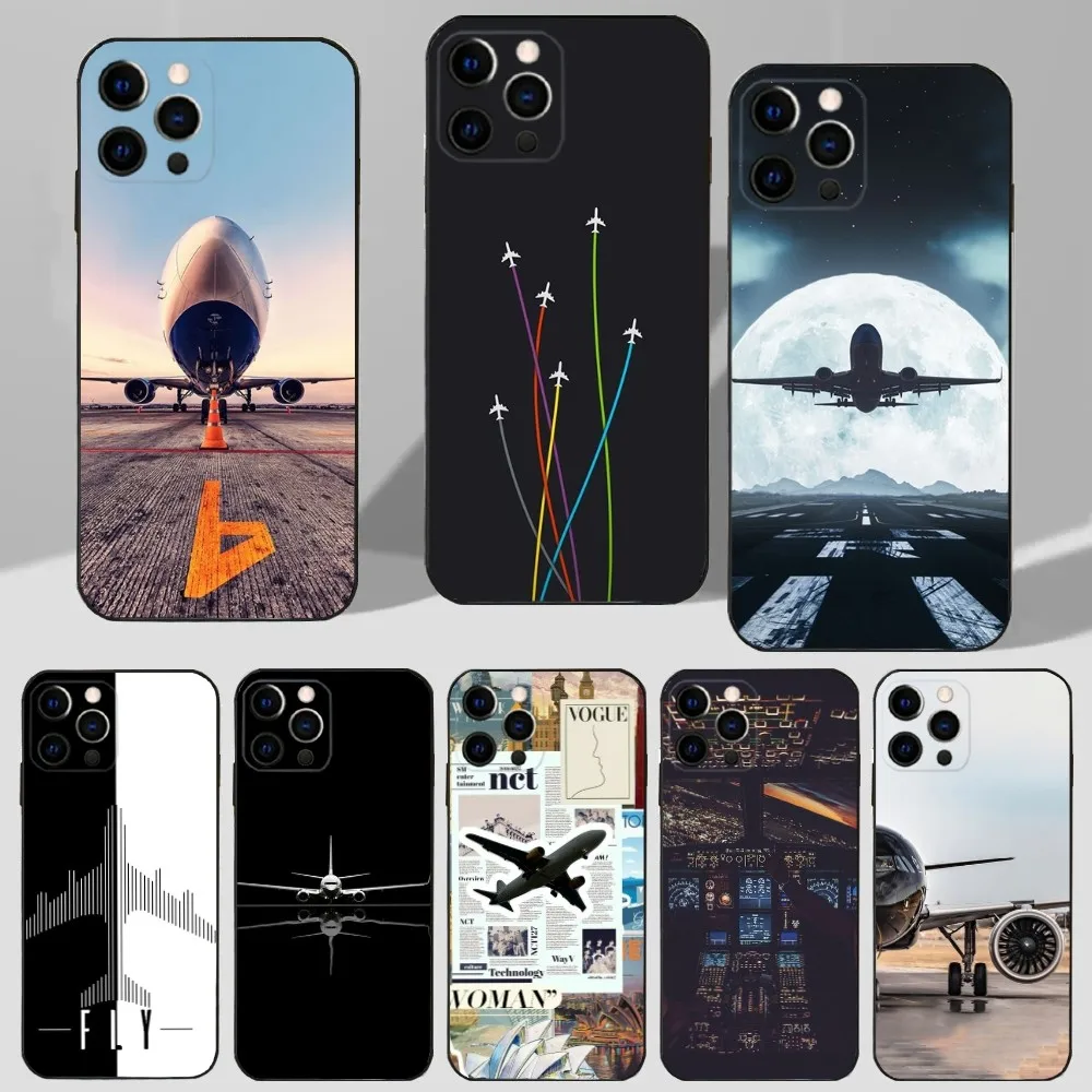 

Plane fly travel Phone Case For iPhone 16,15,14,13,12,11 Plus,Pro Max,XS,X,XR,SE,Mini,8,7 Soft Silicone Black Cover