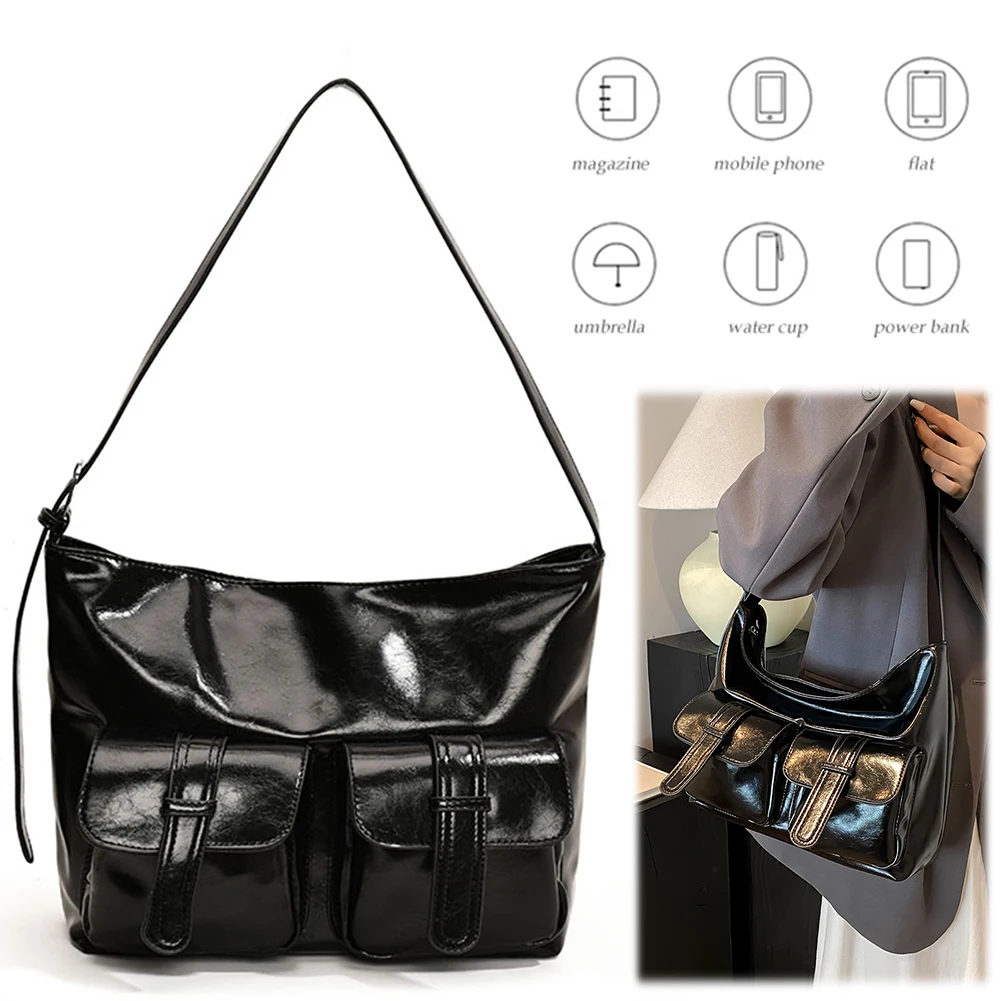 

Женская сумка через плечо из искусственной кожи с несколькими карманами, сумка для подмышек, сумка с регулируемым ремешком, однотонная сумка-хобо для работы, путешествий