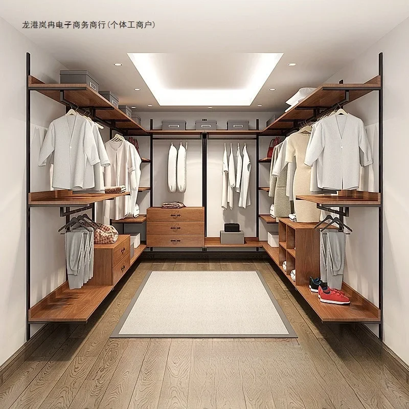 Open wardrobe cloakroom rack, hanging metal hanger bedroom, walk-in wrought iron hanger