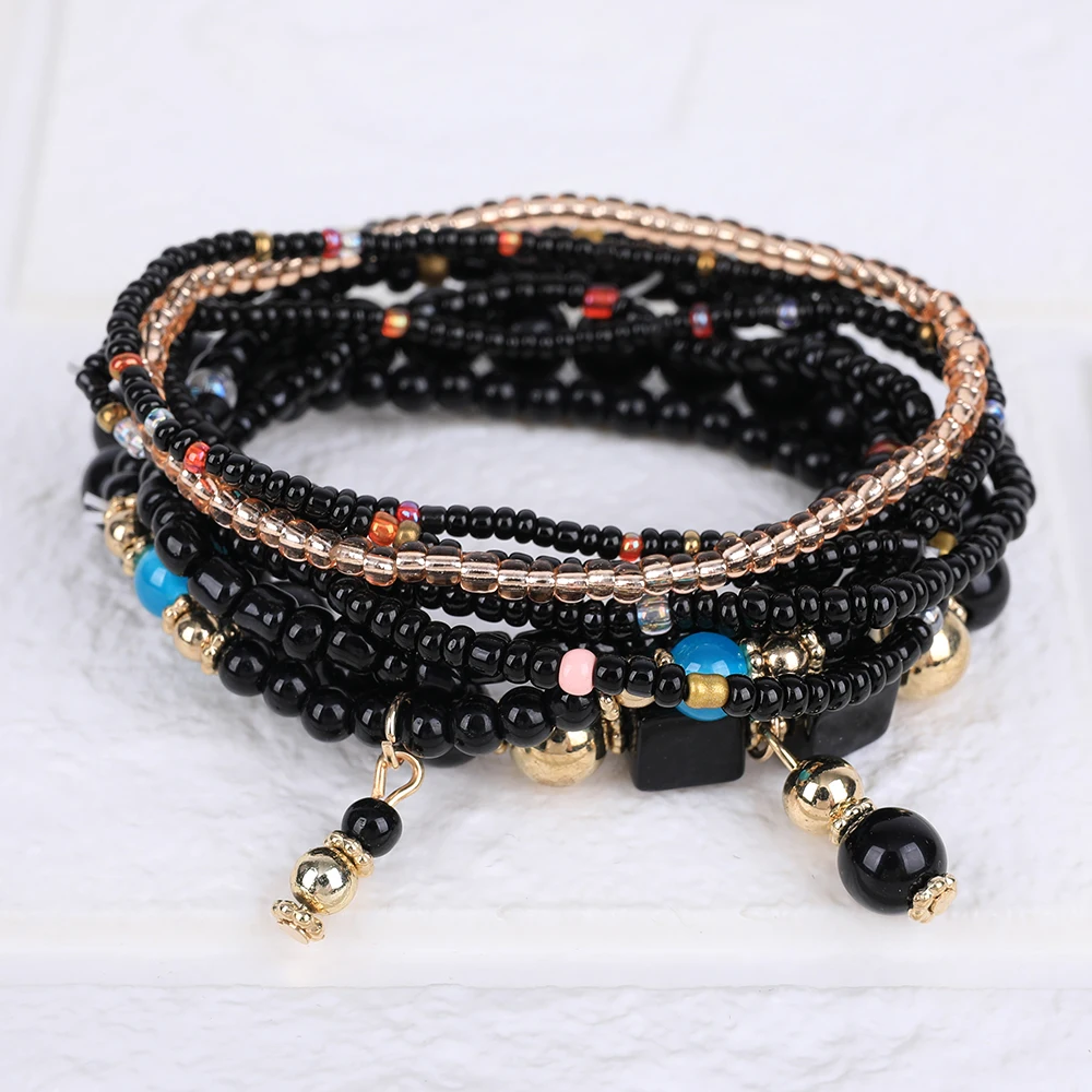 8Pcs Bohemia Rice Beads Bracelet Set For Women Summer Colorful Handmade Elastic Chain Bangle Men DIY Jewelry Accessories