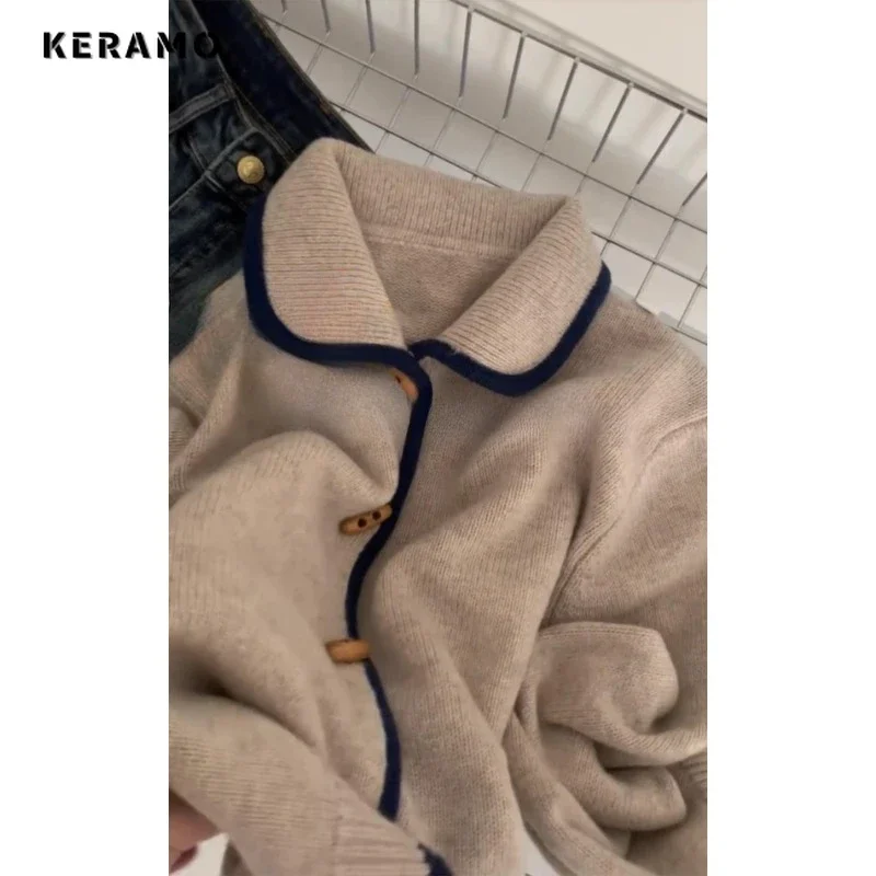 

Fashion Casual Single Breasted Sweater Women Knitting Jumpers Long Sleeve Turn Down Collar Loose 2025 Winter Vintage Cardigans