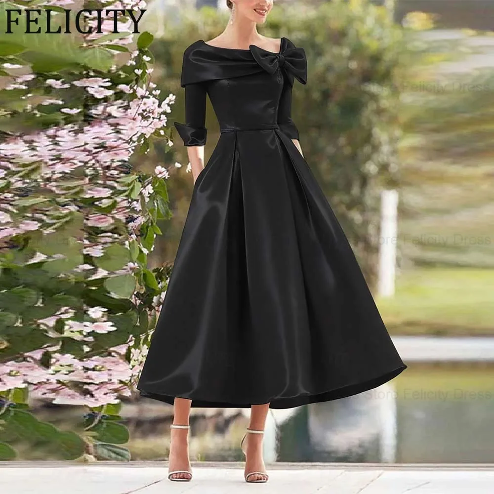 

Customized Fashion Bow Mother of the Bride Dresses 2026 A-Line with Pockets Satin Formal Wedding Guest Dresses Party Prom Dress