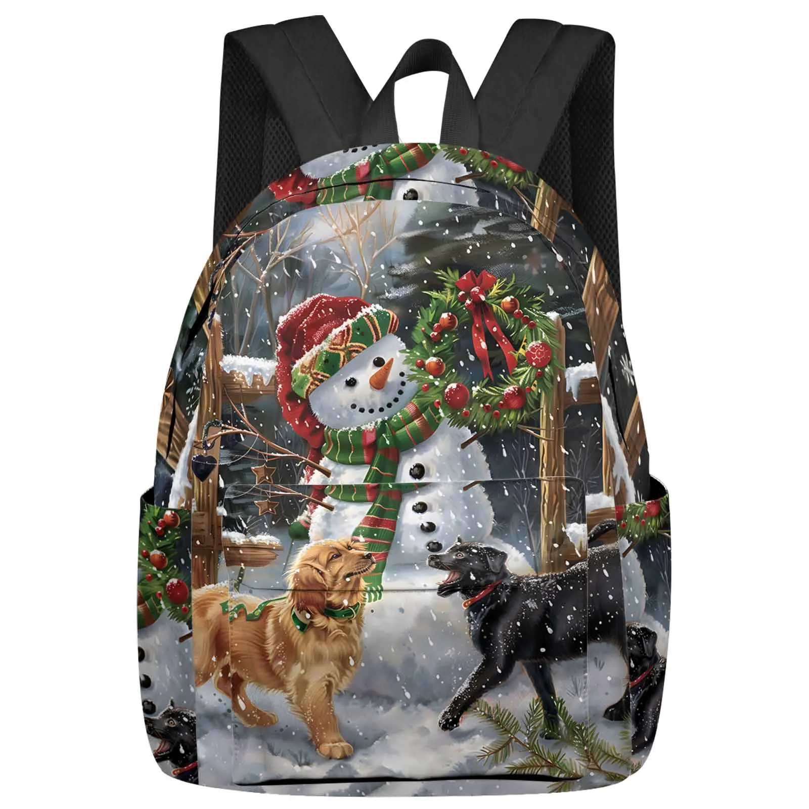 

Christmas Dog Snowman Fence Backpack School Bags for Teenagers Students Laptop Bag Women's Casual Travel Backpack