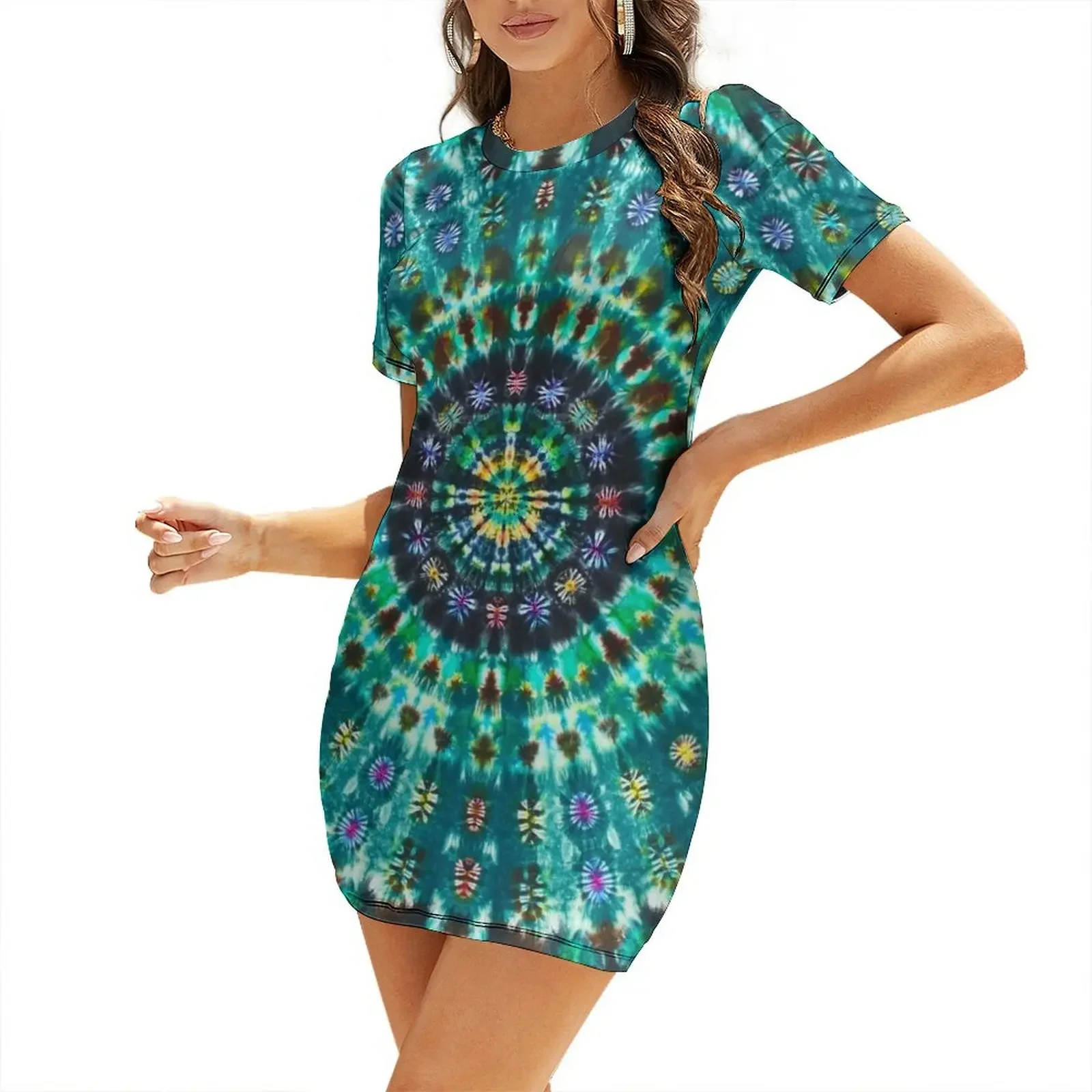 

Retro 60's Hippie Tie Dye Short-Sleeved Dress womans clothing summer dress daily elegant evening dresses for women 2026