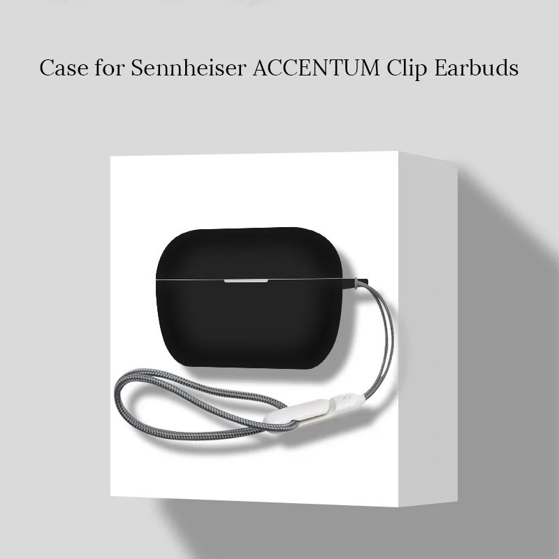 Soft Silicone Case for Sennheiser ACCENTUM Clip Open-Ear Earbuds Shockproof Anti-Drop Protective Charging Box Cover with Lanyard