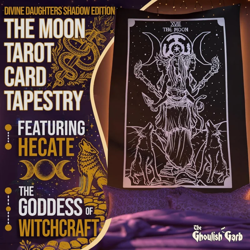 The Goddess Hecate Tarot Card Tapestry (Black &tch Wall Hanging (60