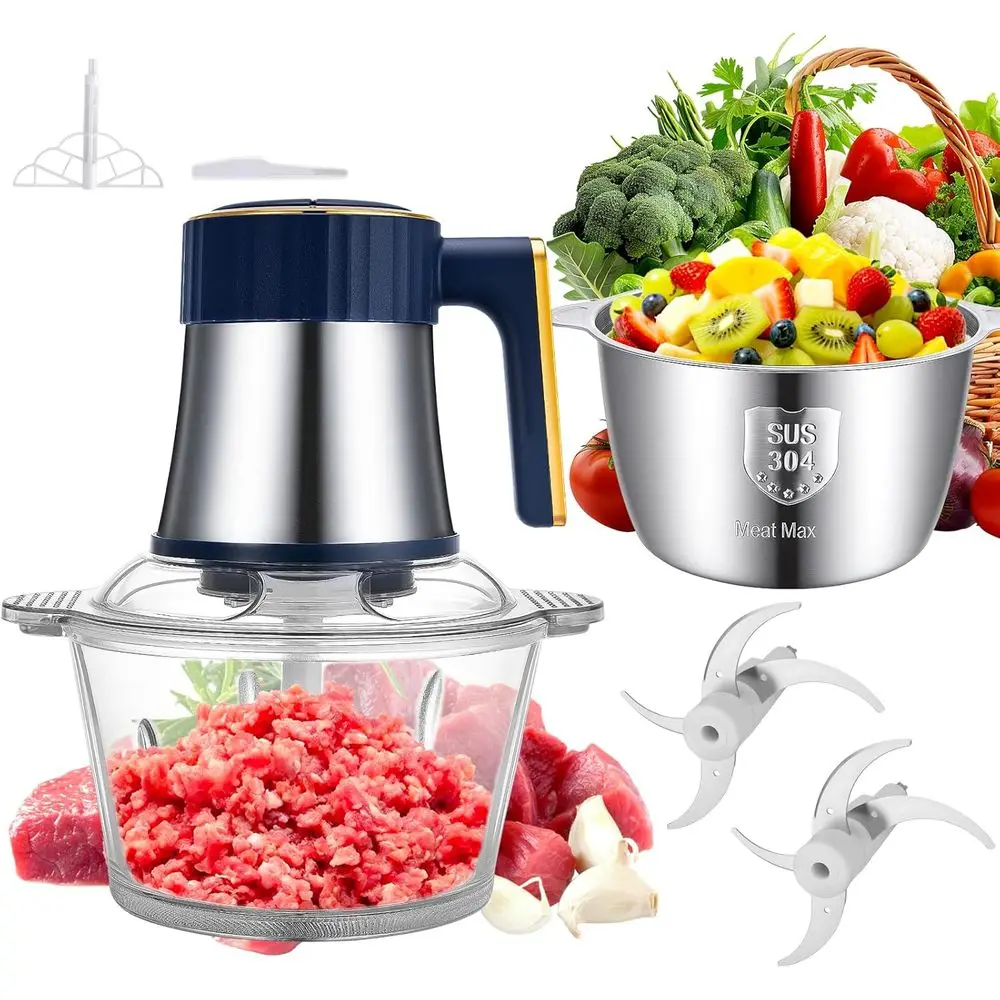 

ood Prr, Electric Meat Grinder & Vegetable Chopper with 8 Cup StainlSteel & 8 Cup Glass Bowls, Electric ood Chopper 400W Motor a