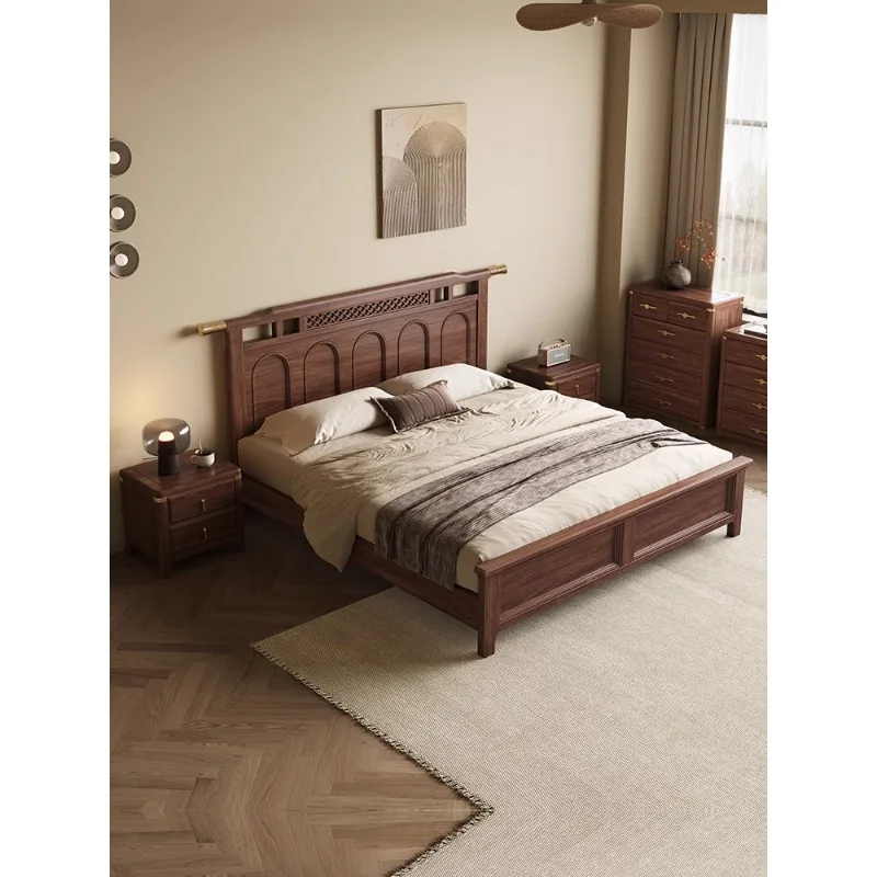 Anpassbares, modernes, einfaches, doppeltes Hochzeitsbett aus schwarzem Walnussholz, Luftdruck, hohe Aufbewahrungsbox, Retro-Licht, luxuriöse Schlafzimmermöbel