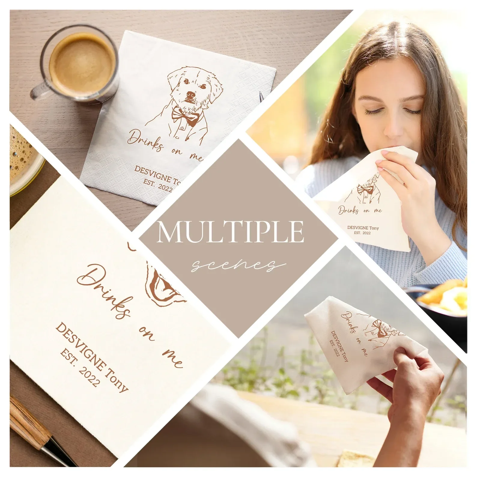 Personalized Filling Photo Napkins Custom Wedding Paper Napkins with Photo of Pet or Person for Cocktail Napkin Party Christmas