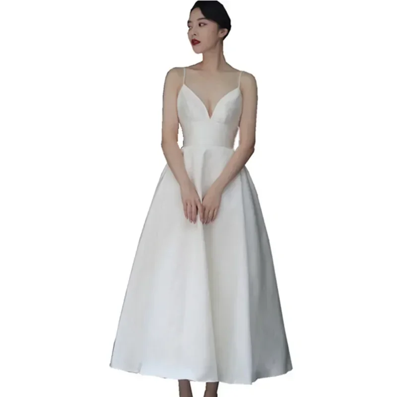 Атласное легкое свадебное платье, простое 2023, новое маленькое белое тонкое платье для невесты для путешествий и фотографии для девочек