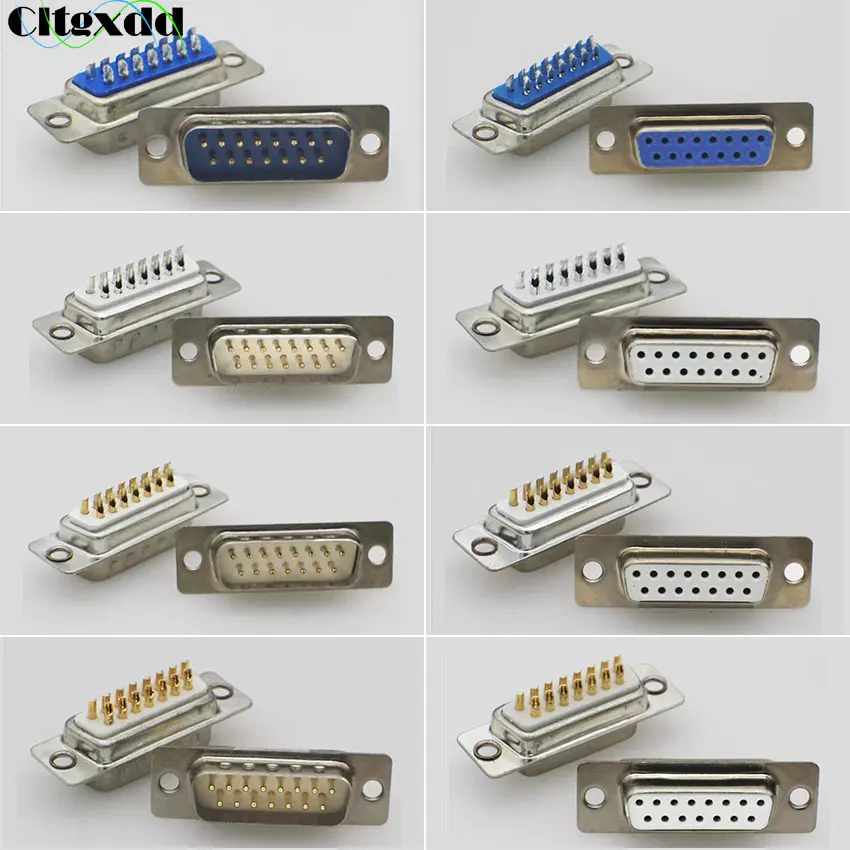 Cltgxdd 1pcs DB15 Connector Core VGA 15pin Port Socket Female Male D type Adapter D SUB DB15 & Grey Black Plastic Shell