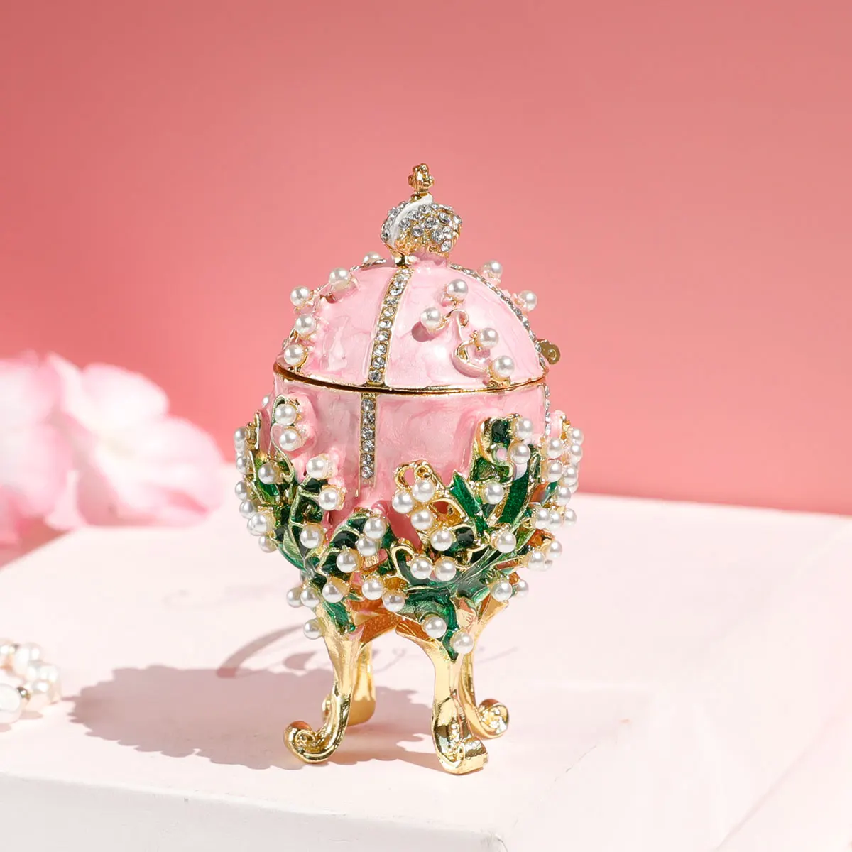 1pc Egg Jewelry Box, Enameled Faberge Egg Style Decorative, Easter Eggs Jewelry Trinket Box Unique Egg Jewelry Organizer