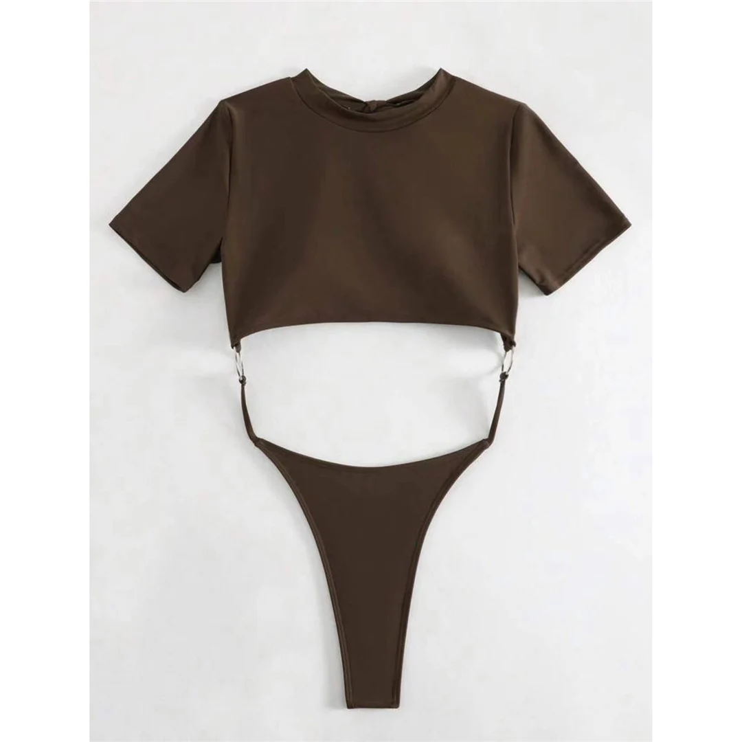 Sexy 9 Farben Mini Micro Thong Cut Damen Badeanzug Einteiliger Badeanzug Kurzarm Badebekleidung Badeanzug V5058 – Detail 9