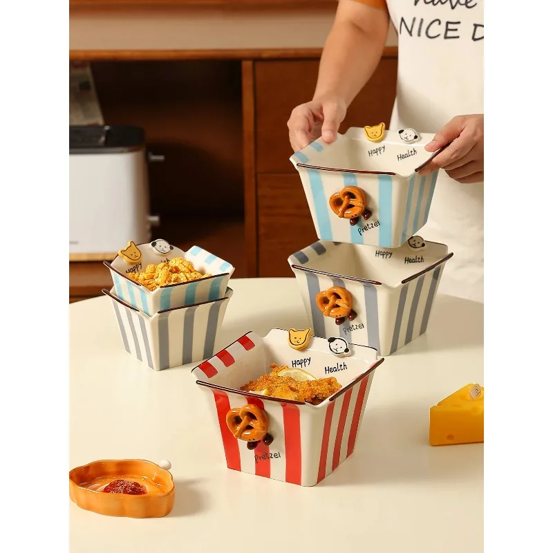 Pretty Little Dog Bowl Salad Fruit Corn French Fries Air Fryer Cartoon Bowl Home Kitchen Supplies Tableware Gift